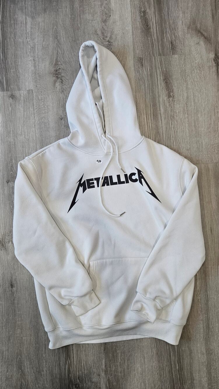 Metallica Brand Plain White Unisex Hoodie Size Medium